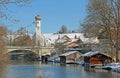 Idyllic gmund village at mangfall river in winter Royalty Free Stock Photo