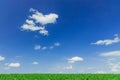 Idyllic green field horizontal landscape summer day time scenic view and clear blue sky white clouds background space for copy or Royalty Free Stock Photo