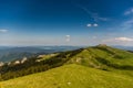 Green landscape of Rarau Mountains on a sunny day, Romania Royalty Free Stock Photo