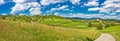 Idyllic green landscape and village