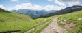 Idyllic hiking path from Gotschna to Parsenn area, with stunning alps views, switzerland