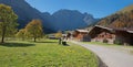 Idyllic hiking resort Eng alps, Karwendel area, in autumn. landscape tirol