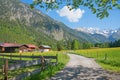 idyllic hiking way Stillach valley, near Oberstdorf, spring at allgau alps