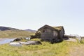 Idyllic hut with fishing boats near vavatn lake Hemsedal, Norway Royalty Free Stock Photo