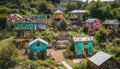 Idyllic hut in vibrant mountain landscape, a nature adventure destination