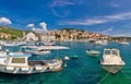 Idyllic Hvar harbor waterfrontview Royalty Free Stock Photo