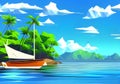 Idyllic Illustration of Luxury Sailboat and Tropical Island with Crystal-Clear Waters Royalty Free Stock Photo