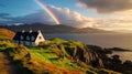 Idyllic Irish Cottage Perched on Cliff with Stunning Rainbow