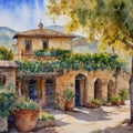 Napa California Winery Watercolor Image