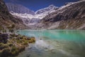 Llaca lake in Cordillera Blanca with snowcapped Andes, Ancash, Peru