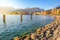 Idyllic Lake Garda and Torbole village at sunset, Italian alps Royalty Free Stock Photo