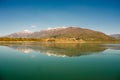 Idyllic landscape with clear mountain lake with mirroring reflection. Royalty Free Stock Photo