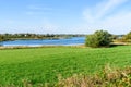 Idyllic landscape dotted with wind turbines on a sunny autumn day Royalty Free Stock Photo