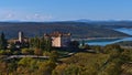 Idyllic landscape with historic chateau near small village Aiguines, Provence, France at the western edge of Verdon Gorge. Royalty Free Stock Photo