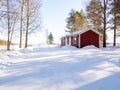 Idyllic landscape of a house in a snowy landscape during winter in Lulea in northern Sweden Royalty Free Stock Photo