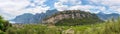 Idyllic landscape Italy, Lago di Garda: Mountains, a small village and a lake: Panorama Royalty Free Stock Photo