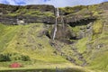 Idyllic landscape with a little waterfall near Kirkjubaejarklaustur, Iceland.