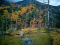 Myojin pond at Hotaka Rear shrine in Kamikochi, Nagano, Japan