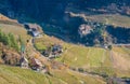 Idyllic landscape from San Genesio cableway with Castel Roncolo. Trentino Alto Adige, Italy.