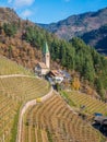 Idyllic landscape from San Genesio cableway with Castel Roncolo. Trentino Alto Adige, Italy.