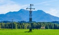 Alpine high-voltage line in Bavaria Royalty Free Stock Photo