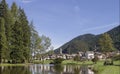 Lake Buse and village Brusago Royalty Free Stock Photo