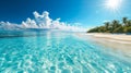 Idyllic Maldives Paradise: Sandy Beach, White Sand, Turquoise Ocean, Sunny Day, Blue Sky, and Island in Perfect Panoramic Royalty Free Stock Photo