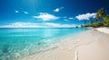 Idyllic Maldives Paradise: Sandy Beach, White Sand, Turquoise Ocean, Sunny Day, Blue Sky, and Island in Perfect Panoramic Royalty Free Stock Photo