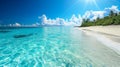 Idyllic Maldives Paradise: Sandy Beach, White Sand, Turquoise Ocean, Sunny Day, Blue Sky, and Island in Perfect Panoramic Royalty Free Stock Photo