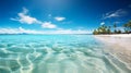 Idyllic Maldives Paradise: Sandy Beach, White Sand, Turquoise Ocean, Sunny Day, Blue Sky, and Island in Perfect Panoramic