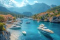 Idyllic marina for a yacht club with sailboats and luxury yachts