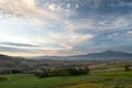 Idyllic countryside view of the rolling hills of the Tuscany region near the town of Pienza, Italy Royalty Free Stock Photo