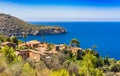 Old rustic mediterranean village at beautiful seaside landscape on Majorca island, Spain Royalty Free Stock Photo