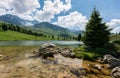 Idyllic mountain lake landscape in the Swiss Alps near Alp Flix Royalty Free Stock Photo