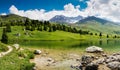 Idyllic mountain lake landscape in the Swiss Alps near Alp Flix