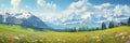 Idyllic mountain landscape in the Alps with blooming meadows in springtime Royalty Free Stock Photo