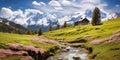 Idyllic mountain landscape in the Alps with blooming meadows in springtime Royalty Free Stock Photo