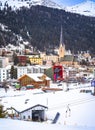 Idyllic mountain town of Davos in Swiss Alps view