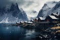 Idyllic Nordic village view snow. Generate Ai Royalty Free Stock Photo