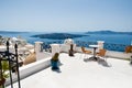 Idyllic patio in Fira capital on the island of Thera(Santorini), Greece.
