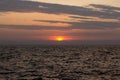 Idyllic peaceful natural background scenic landscape photography of vivid orange sunset above Caribbean sea wavy water surface