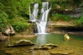 Idyllic rain forest waterfall, stream flowing in the lush green forest. Royalty Free Stock Photo