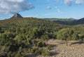 Idyllic rural landscape with View of limestone mountain Monte Oseli, green forest, trees and hills in region Ogliastra