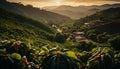 Idyllic rural scene sunset over green mountains, vineyard, and terraced fields generated by AI Royalty Free Stock Photo