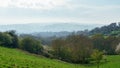 Idyllic rural view of English patchwork farmlands and beautiful surroundings in Devon, England Royalty Free Stock Photo