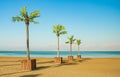 Idyllic sand palm beach in Israel Mediterranean sea scenery landscape beautiful destination for summer vacation time spending,