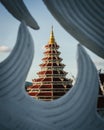 Idyllic scene of a majestic Huay Pla Kang Buddhist Temple in Chiang Rai, Thailand