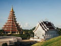 Idyllic scene of a majestic Huay Pla Kang Buddhist Temple in Chiang Rai, Thailand