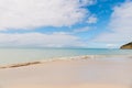 Idyllic scene sand tropic beach wave blue sea. Everyone should visit tropic resort st.johns antigua. Top list vacation Royalty Free Stock Photo