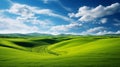 Idyllic scenery with lush green fields and meandering.AI Generated